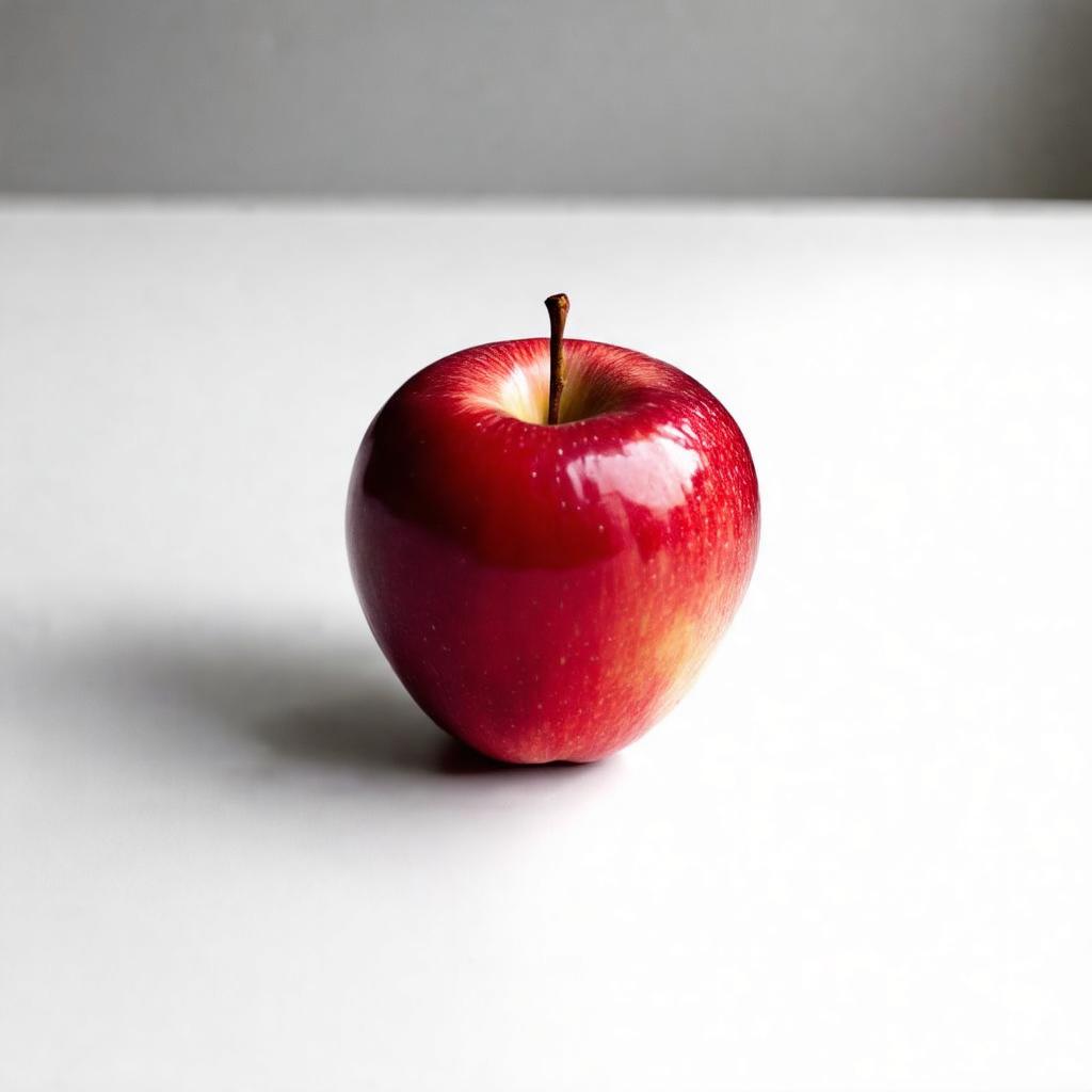 a red apple on a white table, simple, minimal